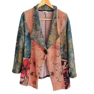 SOFT SURROUNDINGS  Knit Artsy Floral Printed Point Lapel Cardigan Sweater Medium